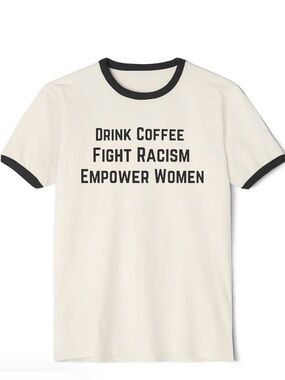 Graphic Ringer Tee - Cream with Black Text